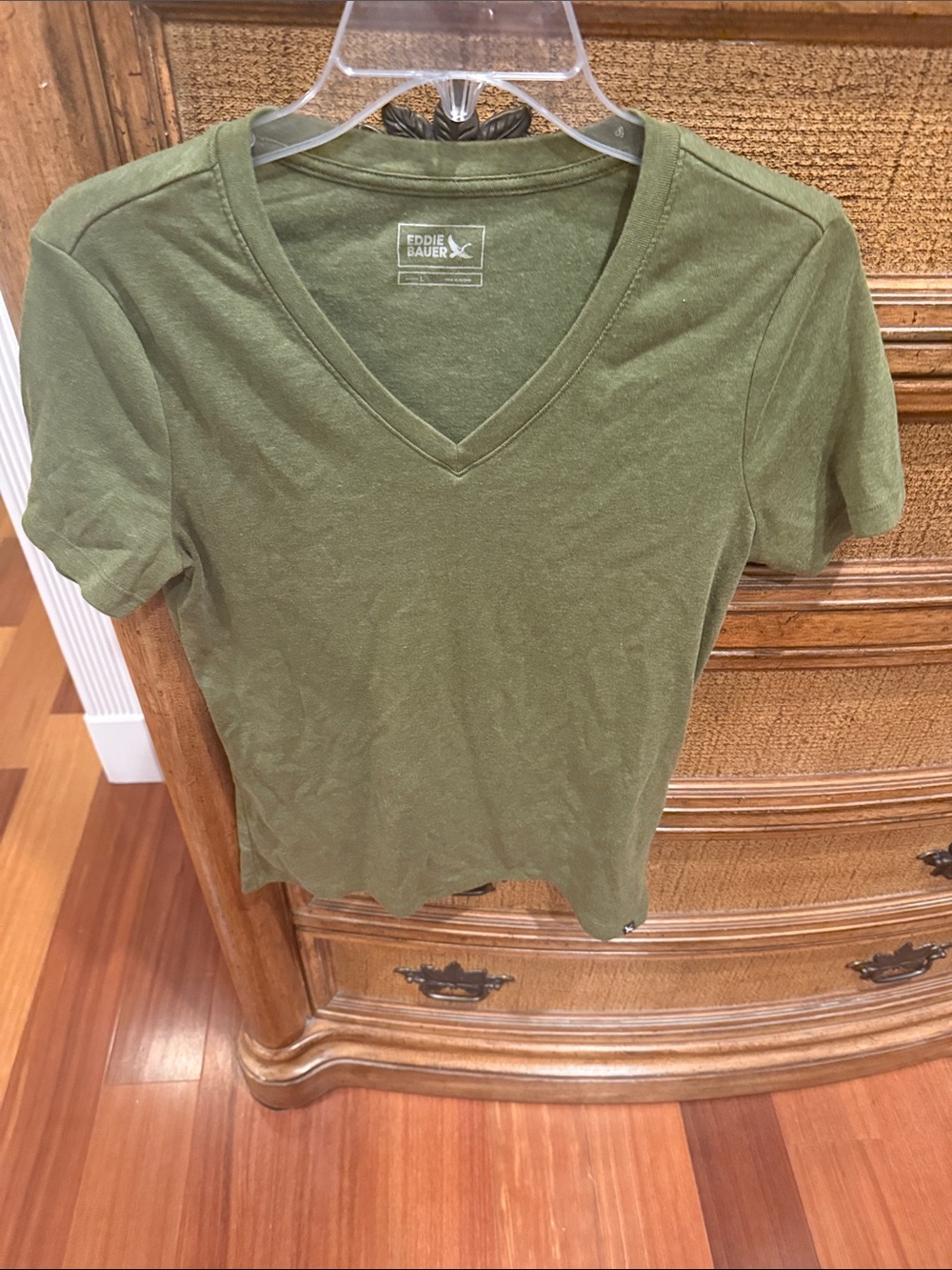 Eddie Bauer Olive V-Neck Short Sleeve Tee